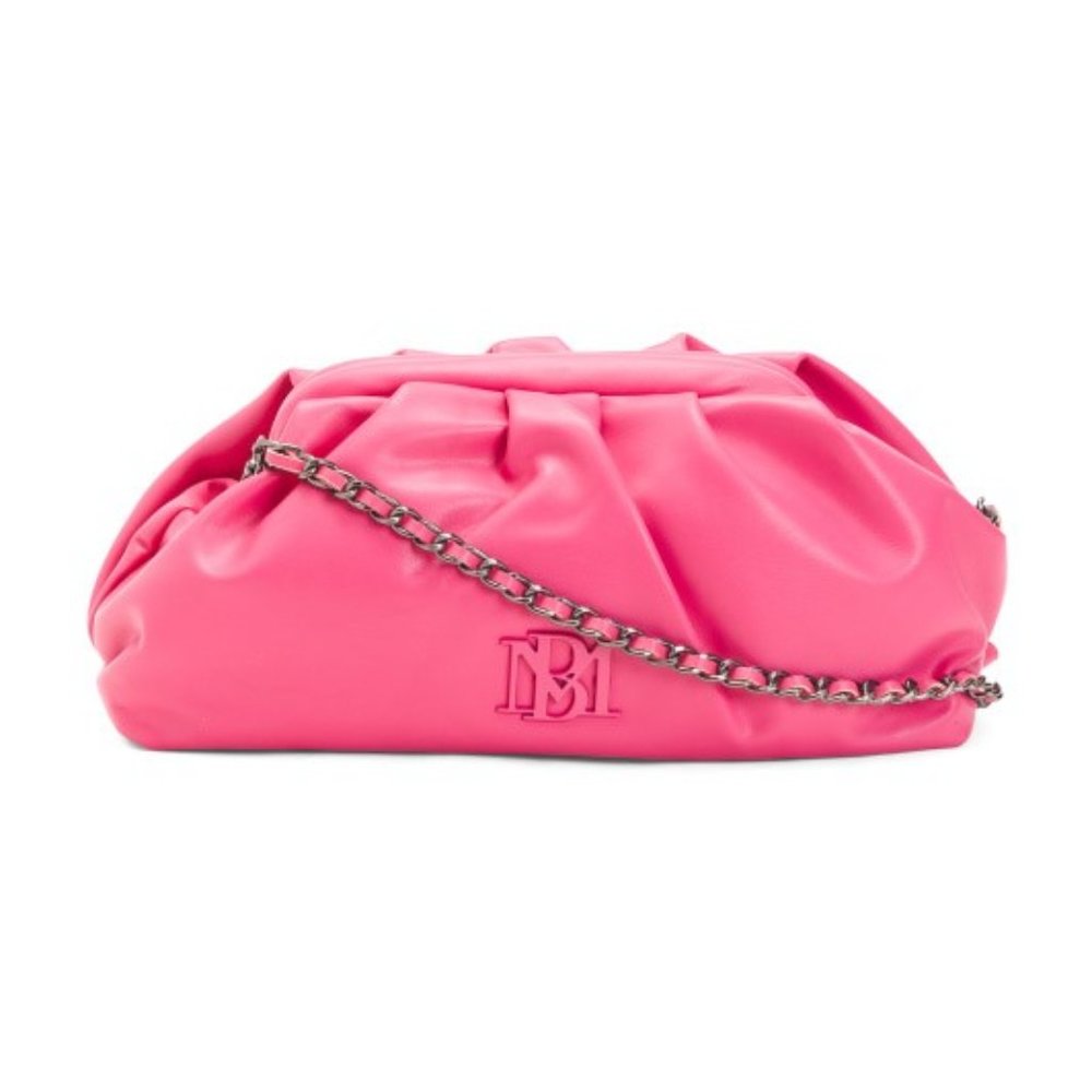 BADGLEY MISCHKA pink Wrapped Frame Crossbody With Pearl Detail On Shoulder Strap